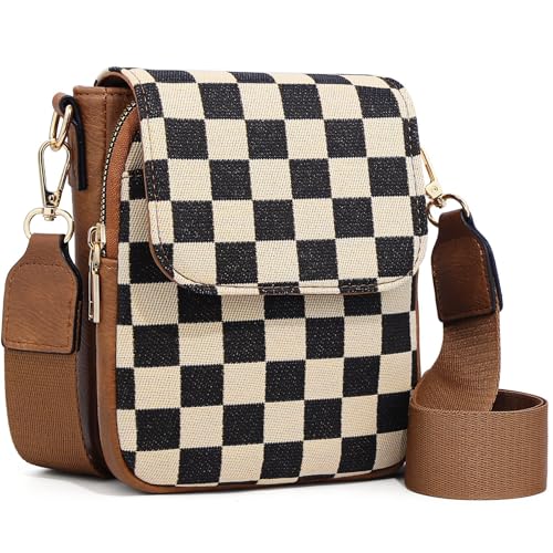 Image of Sling Bag Crossbody Bags For Women Plaid Striped Fanny Packs Chest Bag for Work Shopping