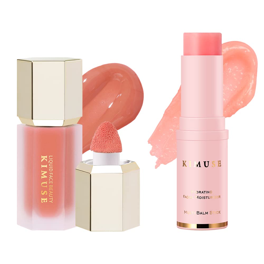 KIMUSE Soft Liquid Blush for Cheeks & Hydrating Moisturizing Stick for Face Skin Care