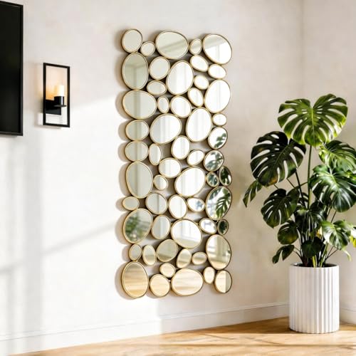 Large Modern Gold Wall Mirror with Pebble Frame