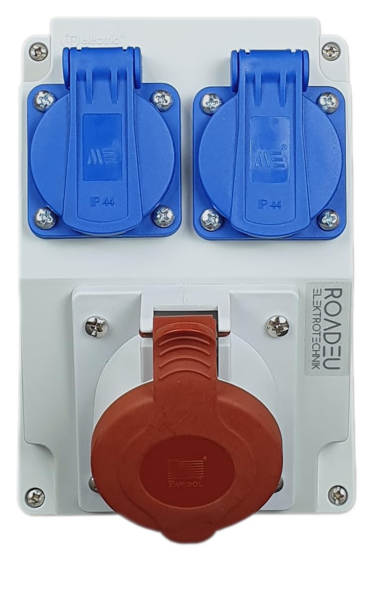 RoadEu - Presa Industriale da Parete Combinata CEE 16A - 2x Prese 230V - Distributore di Corrente IP44 per Interni ed Esterni - Quadro Elettrico 16A per Cantieri