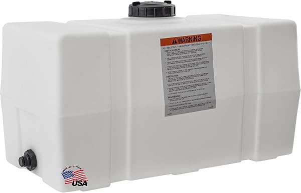 RomoTech 82123919 Horizontal Square Reservoir Water Tank, 50 Gallon, Made in USA, Natural Poly Tank for Non-Flammable Li