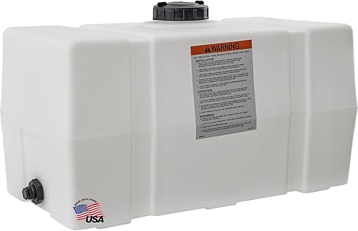 RomoTech 82123919 Horizontal Square Reservoir Water Tank, 50 Gallon, Made in USA, Natural Poly Tank for Non-Flammable Liquids, UV-Resistant, Ideal for Agricultural Use, RV Water Storage