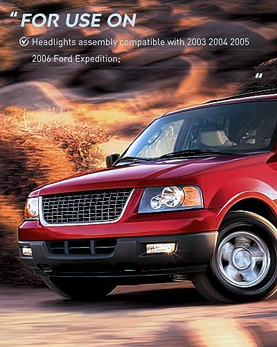 Image of Nilight Headlight Assembly Compatible with 2003 2004 2005 2006 Ford Expedition Headlamps Replacement Black Housing Amber Reflector Clear Lens Driver and Passenger Side