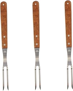 Luxshiny 3Pcs Garfo De Carne De Aço Inoxidável Grelha Ao Ar Livre Garfos De Churrasco Espetos De Churrasco Espetos De Aço Inoxidável Espetos De Churrasco Cabo De Madeira Garfos Acessórios