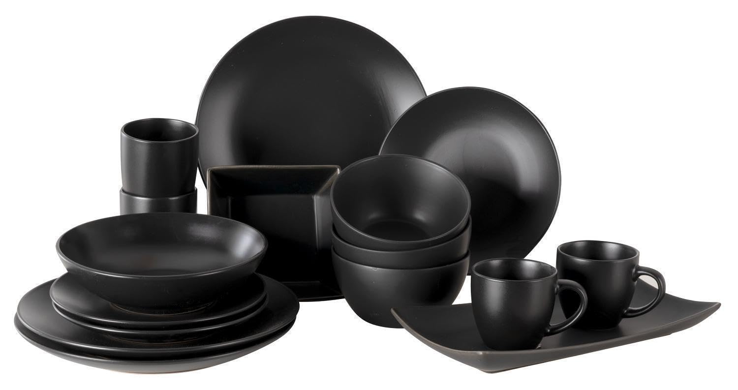 Dessertteller 6er Set Kuchenteller Speiseteller - Steingut - Schwarz matt - Ø 21 cm