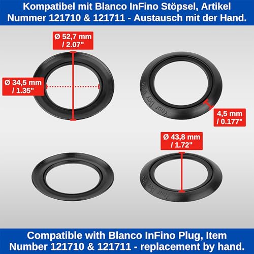 Replacement Plug Seal, 2 Pieces, Compatible with Blanco InFino 121710 and 121711 Plugs, Outer 52 mm, Inner 34 mm - Image 4