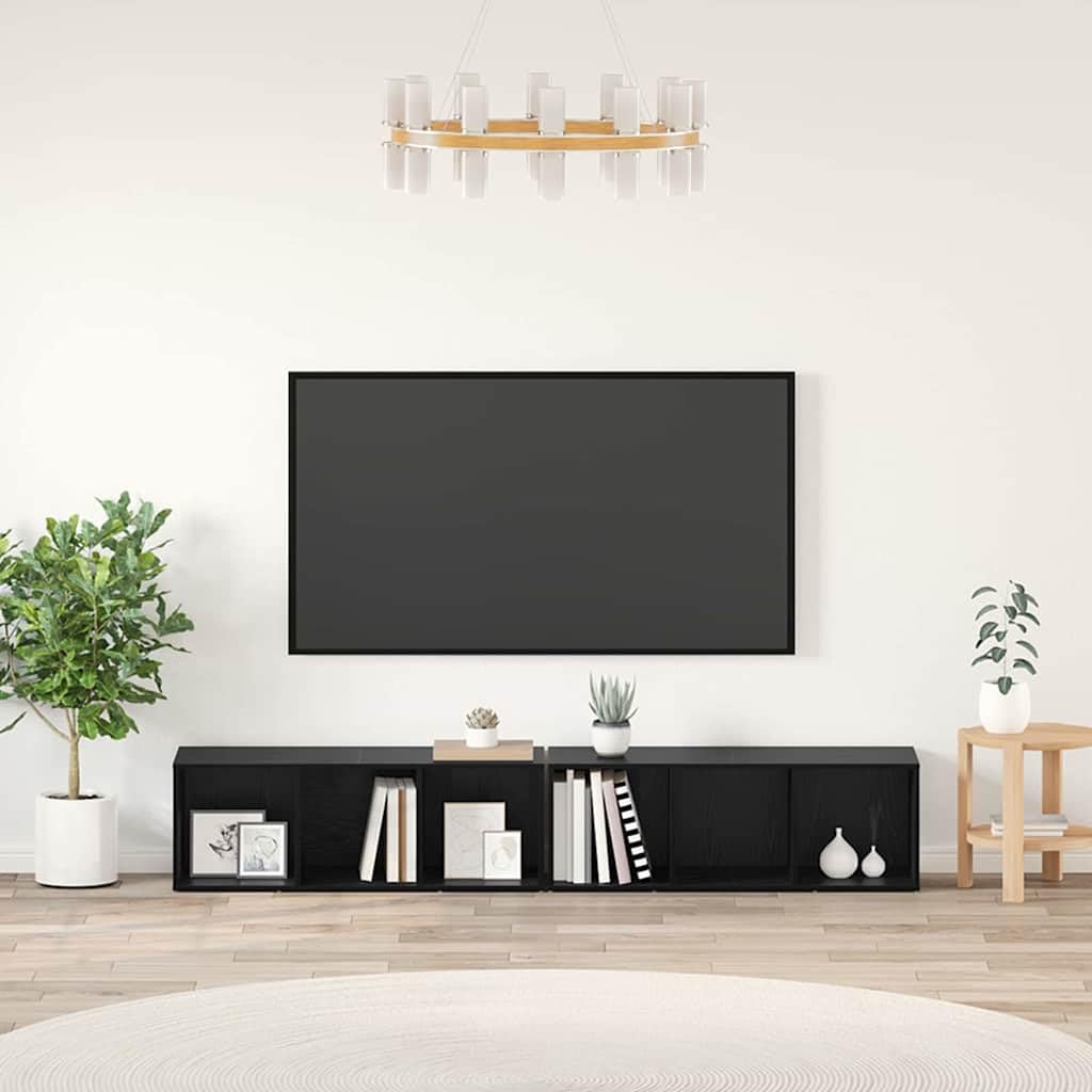 TV-Schrank-Set Schwarz Eichen-Optik, Holzwerkstoff, Modernes Media-Center für Wohnzimmer, Schlafzimmer, Stauraum, 2er-Set