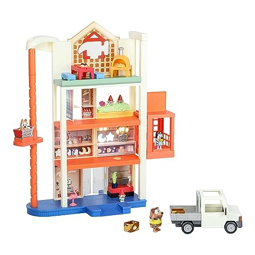Juguetes, Toy Bluey Hammerbarn Shopping Center Mega Set, Juego de 4 Niveles, 22 Pulgadas de Alto con elevación de Trabajo y Retorno de Carretilla, Luces y más de 45...