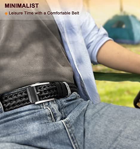 Kemisant Mens Belt 2 Pack, Woven Braided Leather Belt For Men Causal Golf Pants Polo Shirts Matching #TOP7