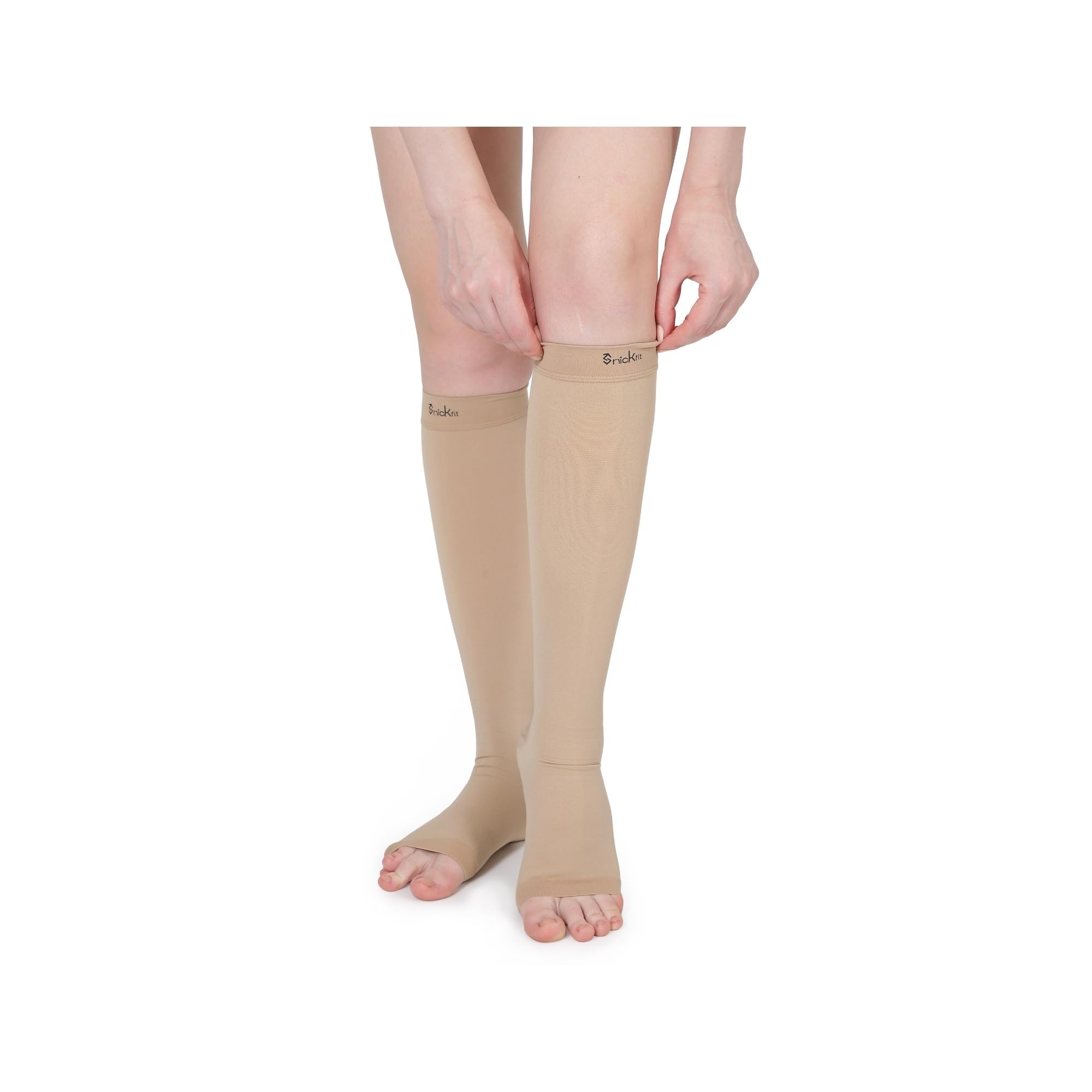 Knee High Open Toe Compression Socks, Beige, Medical Grade Support Stockings for Daily Comfort-image-32