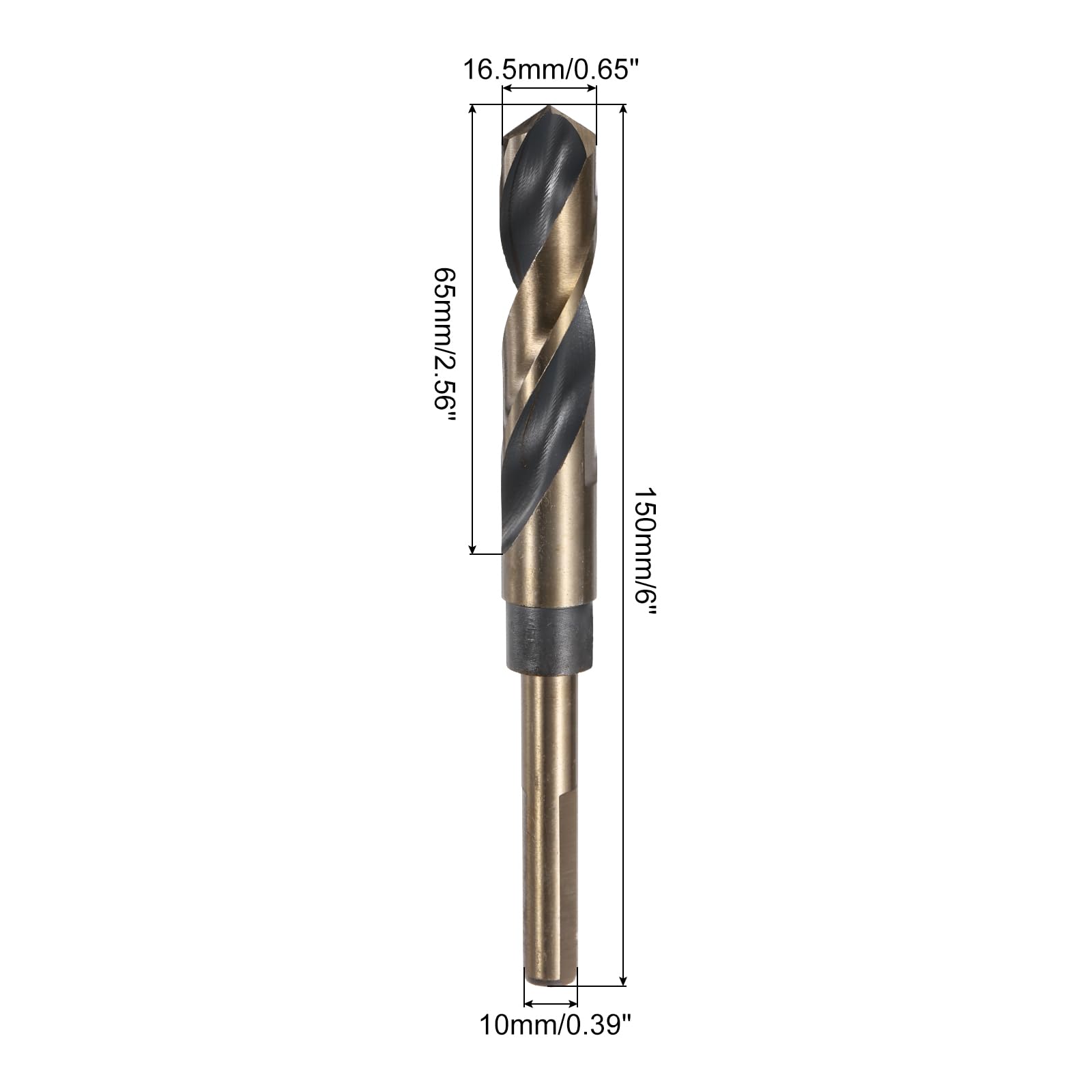QUARKZMAN 2 Piezas Brocas Espirales Con Vástago Reducido 16.5mm Acero Rápido 4341 Recubiertas De Nitruro Negro Y Titanio Dorado Con Vástago De 10mm Para Acero Inoxidable Aleación Metal