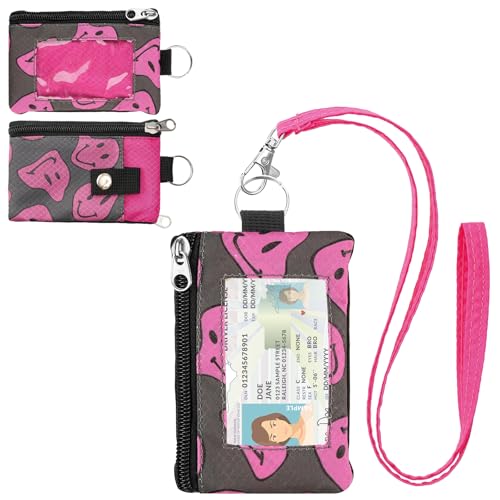 Image of Minimalist RFID Wallet with Lanyard, Multi-functional ID Case with 2 Zipper Pockets and Key Chain for Men and Women, Tactical Badge Pouch Cards Holder, Coin Purse for Travel Sports - Two-Tone