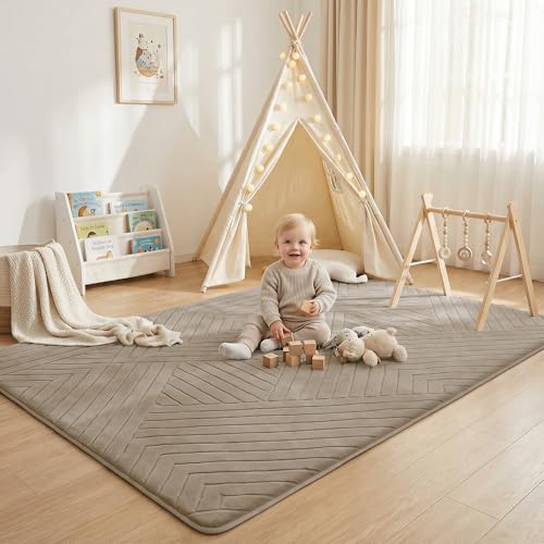 Image of Baby Play Mat for Floor 1.3 inch Thick Foam Padded Area Rug 59 inchx 79 inch (Brown)