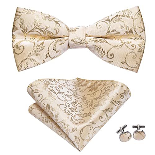 Set de moño, gemelos y pañuelo para hombre beige miniatura 3