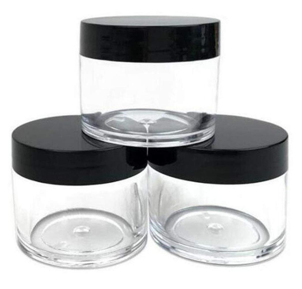 ASTRQLE 12PCS 30ml 30g (1oz) Clear Plastic Empty Cosmetic Bottle with Screw Lid Cream Box Make Up Nail Powder Eye ShadowSample Storage Jar Tins Container (Black lid)