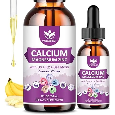 Calcium Magnesium Zinc Liquid Drops with Vitamin D3 K2, Sea Moss Extract, High Absorption Calcium Citrate Liquid Supplement for Bone, Muscles, Immune & Sleep Support, Banana Flavor - 1 Fl Oz (2 Pack) Cover