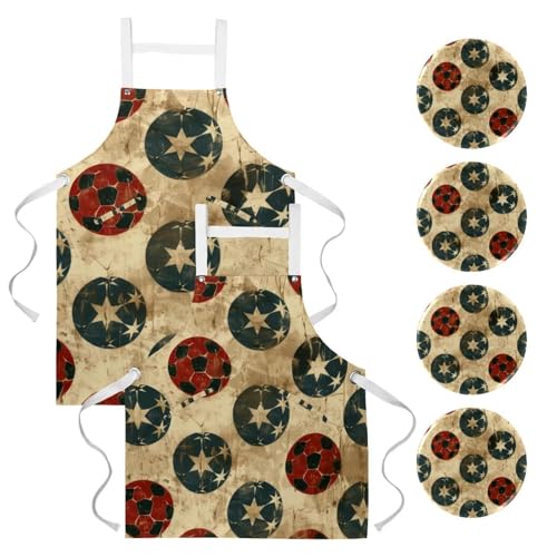 Tablier multicolore avec 4 broches et motif football grunge pour le travail