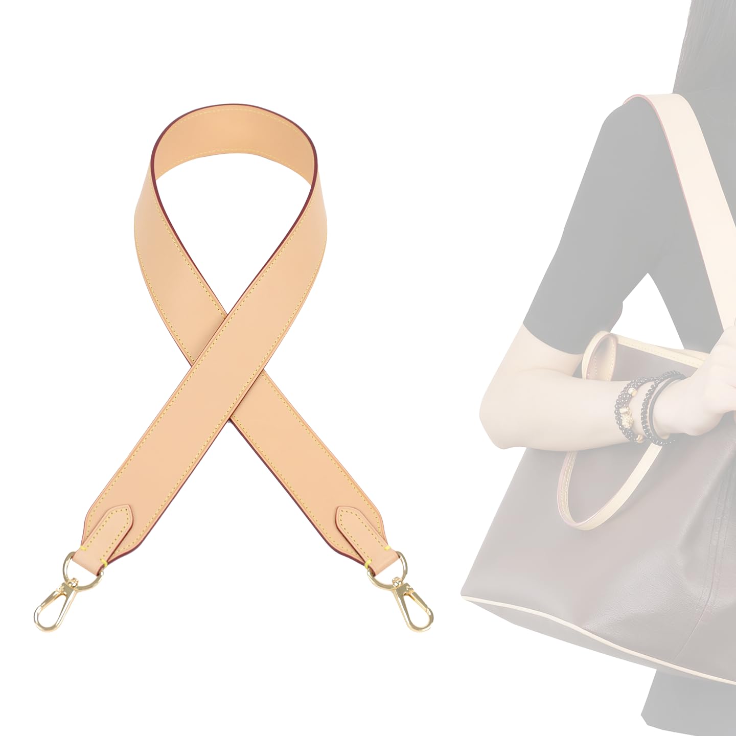 DGAZ Tracolla in Pelle Vacchetta per Borsa Neverfull, Cintura di Ricambio per Tracolla Extra Lunga – Crossbody, Larghezza 3,8 cm, Lunghezza 110 cm, con Confezione Regalo (Beige)