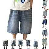 Boy Baggy Jorts High Waisted Wide Leg Loose Denim Shorts Cute Casual Y2k 2025 Trendy Summer Streetwear Shorts with Pockets Ac01- Blue 8-12 Years
