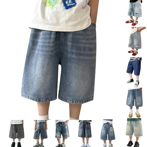 Boy Baggy Jorts High Waisted Wide Leg Loose Denim Shorts Cute Casual Y2k 2025 Trendy Summer Streetwear Shorts with Pockets Ac01- Blue 8-12 Years
