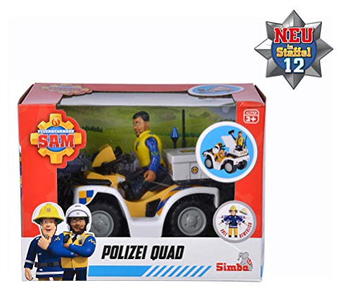 Simba 109251093 - Feuerwehrmann Sam Polizei Quad, mit Malcolm Figur, mit Zubehör, Staffel 12, ab 3 Jahren