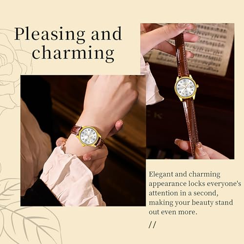 Taxau Watch for Women Brown Leather Band Womens Waterproof Watch Ladies Dress Watches Large Arabic Numerals Small Face Female Watch Leather Strap with Date Easy to Read Reloj para Mujer — view 4