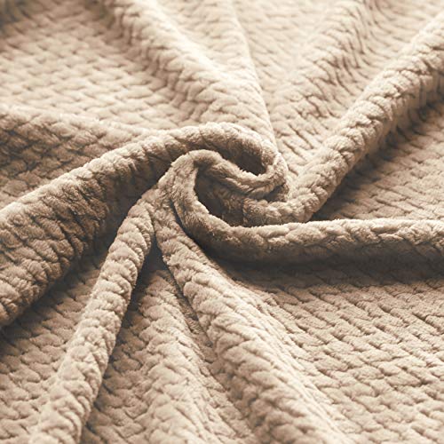 Kingole Flannel Fleece Luxury Throw Blanket, Beige Twin Size Jacquard Weave Pattern Cozy Couch/Bed Super Soft And Warm Plush Microfiber 350Gsm (66 X 90 Inches) #TOP1