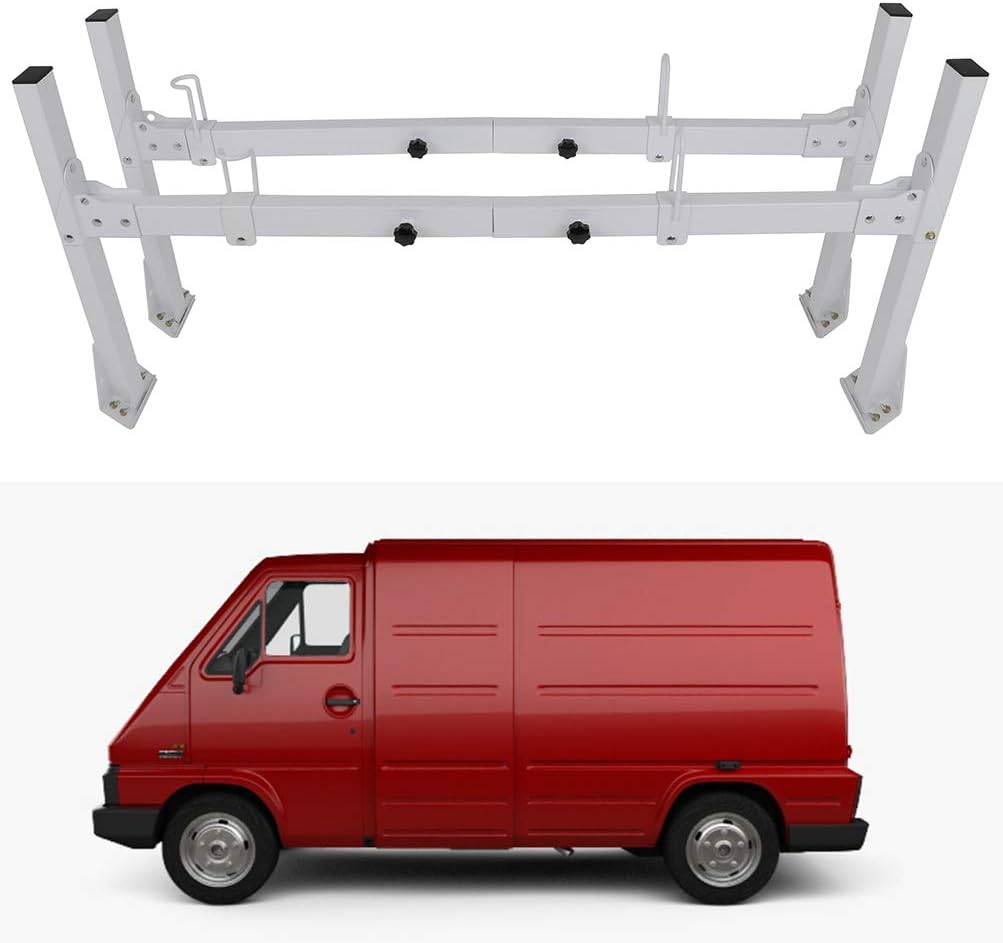 ECCPP Adjustable Van Ladder Rack Hightop 2 Bars Roof Rack fit for 96-18 for Chevy Express with Rain Gutters Heavy-Duty Steel Pickup Truck Ladder Rack 700Lb Universal Lumber Utility