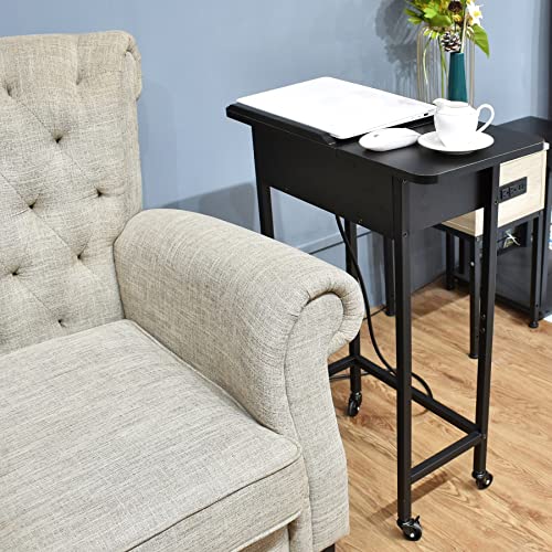 YAKANJ-Adjustable-Mobile-Laptop-Table-with-Wheels-Tilting-Top-Mobile-Laptop-Standing-Desk-for-Couch-End-Table-with-Charging-Station-for-Small-Spaces-Living-Room-Black