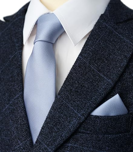 Image of Boy's Solid Tie with Pocket Square Set, Regular Necktie for Children and Kids, Self-Tied