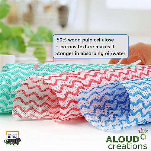 Image of ALOUD CREATIONS Non Woven Reusable Kitchen Towel Roll - Pack of 2 (80 Pulls Per Roll, 160 Sheets) | Highly Absorbent Multipurpose Washable Tissue Rolls For Wipes, Spills and Cleaning Kitchen Slabs