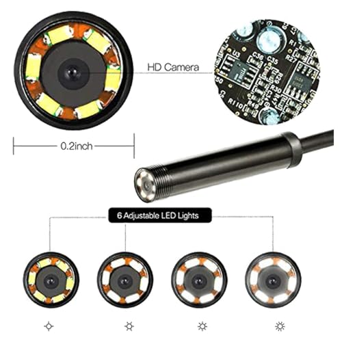 Image of HD Endoscope Camera with 6 Adjustable LED Lights - 1080P USB Borescope Inspection Camera, 1.5 m Semi-Rigid Waterproof Cable with Magnet, Hook & Mirror for Android Phone