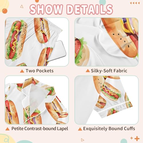 senya Hotdog Watercolor Satin Summer Pajama Sets Silk Short Sleeve Button Down Sleepwear3