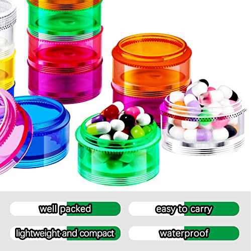 Image of Sieral 4 Pieces 7 Days Stackable Pill Organizers 7 Compartments Round Pill Boxes Tower Weekly Vitamin Individual Storage Containers Travel Cases with Lids for Medications, Vitamins and Supplements