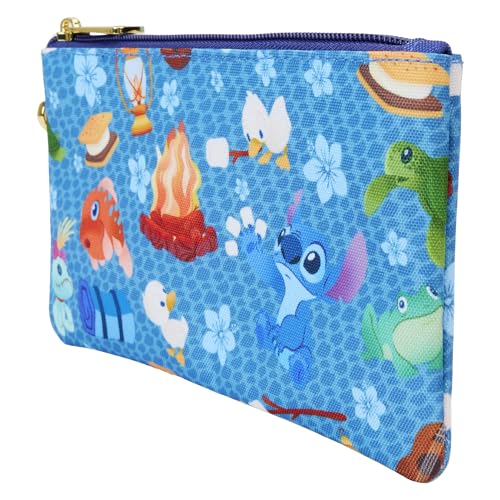 Image of Loungefly Disney Stitch Camping Cuties AOP Nylon Wristlet