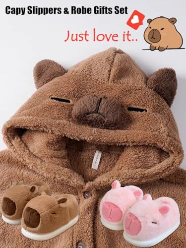 Cute Capybara House Slippers for Girls Boys - Fluffy Comfort Wear Indoor Shoes, Non Slip Chunky Sole Cotton Winter Slippers, Kawaii Cartoon Animal Christmas Gift Set with Wearable Blanket & Socks2