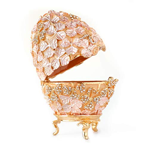 Apropos Hand-Painted Vintage Style Golden Leaves Faberge Egg With Rich Enamel And Sparkling Rhinestones Jewelry Trinket Box (Golden Pink Leaves) (Pink) #TOP1