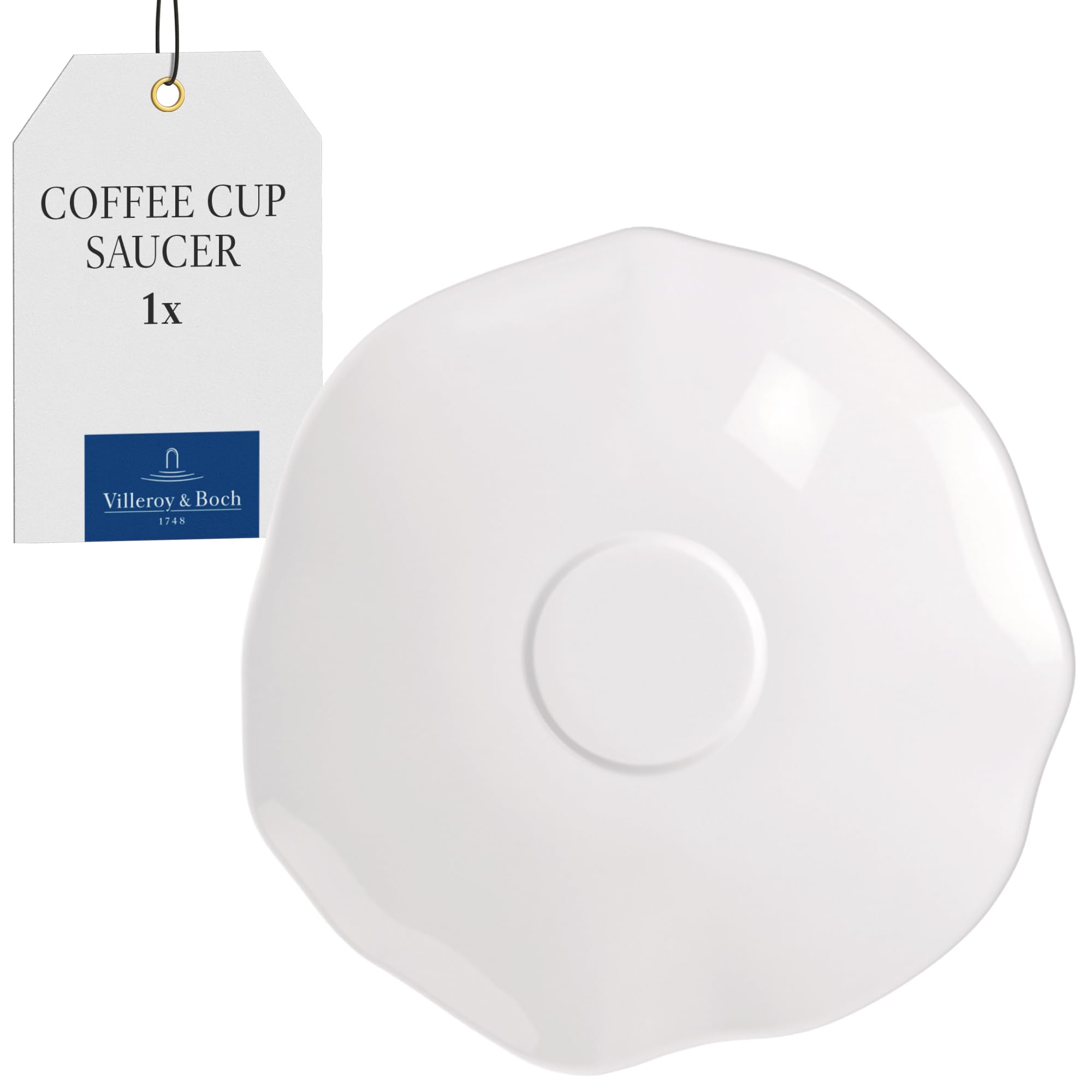 Villeroy & Boch – Pura Coffee Cup Saucer, Approx. 16 × 15.5 × 2 cm, Pure White, Dishwasher-Safe & Microwave-Safe, Flowing Shape, Premium Bone Porcelain Made in Germany