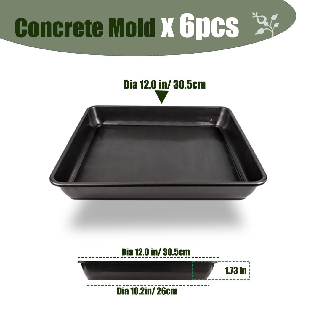 6 Pcs Stepping Stone Mold, Square Plastic Paver Molds for Concrete, 12 * 12 in/ 1.73 in Depth Black Cement Tray, Reusable DIY Form for Paving Garden Path, Walkway, Patio, Outdoor Landscaping