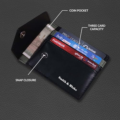 Image of Smith & Blake - Credit Card Holder Wallet for Men and Women -3 ATM Card Slots - Snap Button Pocket - Back Pocket - Black Premium Leatherette - Prospero
