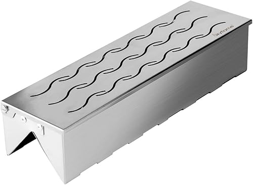 Skyflame Caja de Ahumador de Virutas de Madera, Caja de Humo de Barbacoa Doble en Forma de V de Acero Inoxidable con Tapa con Bisagras para Parrilla