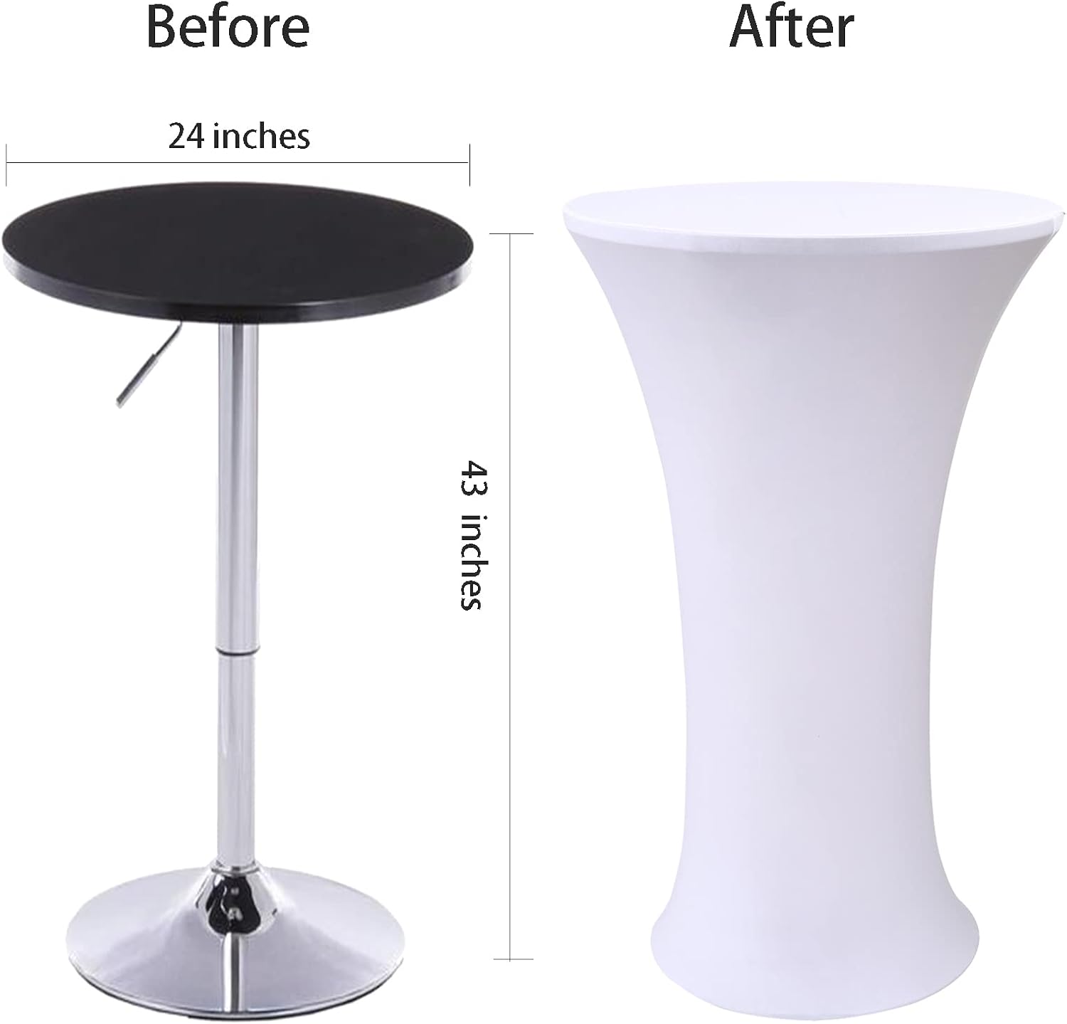 Jeloris 2 PCS 24x43 Inch White Round Cocktail Table Cover Stretchable Elastic Spandex Tablecloth Fitted for Party, Wedding, Banquet and Bar