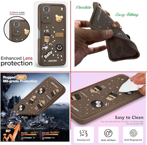 Image of Bintage Cute Fun Ball | Taddy Cartoon 3D Smiley Coffee Cup | Milk Donut | Full Camera Protection Back Cover Compatible for Redmi Note 11 / Note 11S - Brown