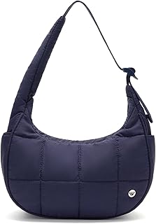 WESTBRONCO Small Puffer Crescent Shoulder Bag for Women, Nylon Quilted Shoulder Purses, Puffy Handbags with Adjustable Strap