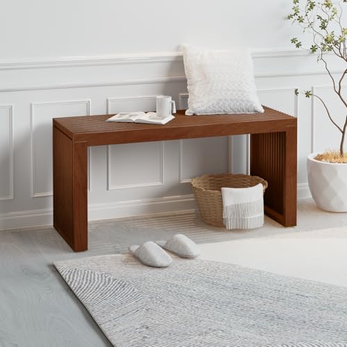 Image of APRTAT Bamboo Dining Bench 35-Inch Indoor Wood Shoe Rack Bench for Entryway | Easy Assemble, Sturdy & Durable,Slatted Design,Versatile Everyday Seating,Living Room Hallway Bedroom Bathroom