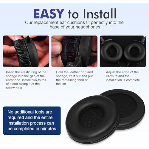 Image of Mayklen Headphone Cushion Pads Compatible with JBL Infinity Glide 500 & 700 Extra Bass Ear Cushion Replacement Pads Protein Leather, High-Density Memory Foam Earpad Cushions - Black 70mm