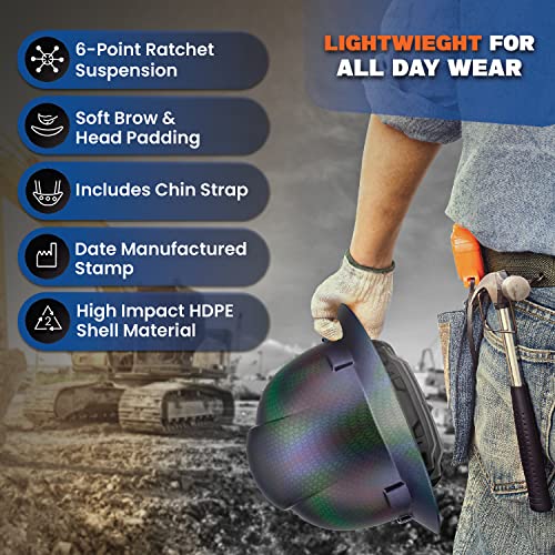 Acerpal Full Brim Hard Hat Construction Osha Hardhats, Men Women Safety Helmet, 4 Point, Custom Black Carbon Fiber Design, The Chameleon #TOP2