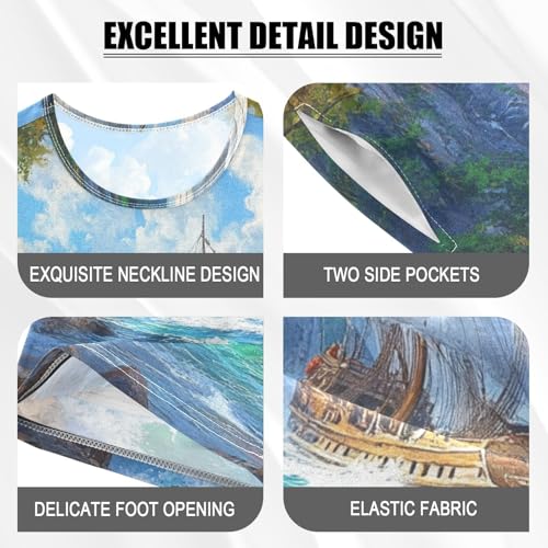 ALAZA Nautical Ship Sea Landscape Pajama Set Short Sleeve Sleepwear Soft Lounge Nightwear4