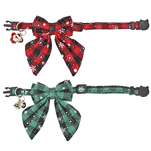 Christmas Cat Collar Breakaway With Cute Bow Tie And Bell Pendant For Kitty Adjustable Safety Plaid #TOP3