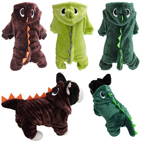 3 Pack Dinosaur Dog Pajamas for Small Dog Boy Girl Fleece Puppy pjs Jammies 4 Leg Dog Clothes for Chihuahua Yorkie Winter Warm Onesies Jumpsuit Clothing for Pet Dogs Male Female (X-Small, Set of 3)